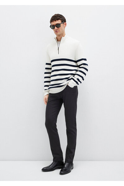 Mavi Πουλόβερ White Stripe Slim Fit - Ημιφερμουάρ, Slim Fit 0710131 -70057