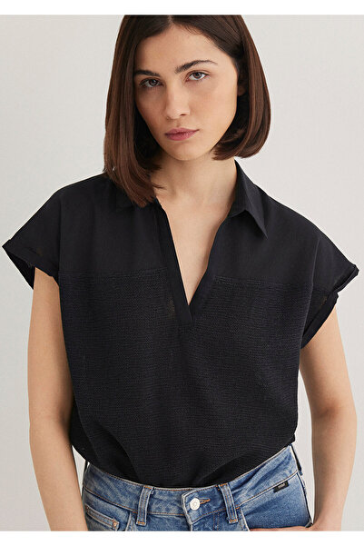 Mavi Kurzarm-Bluse in Schwarz 1210801-900