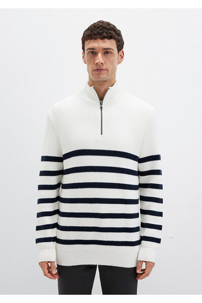 Mavi Πουλόβερ White Stripe Slim Fit - Ημιφερμουάρ, Slim Fit 0710131 -70057