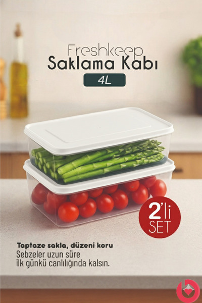 bizimevde 2-Piece Storage Container 4 Liter Deep Freezer Microwave Compatible