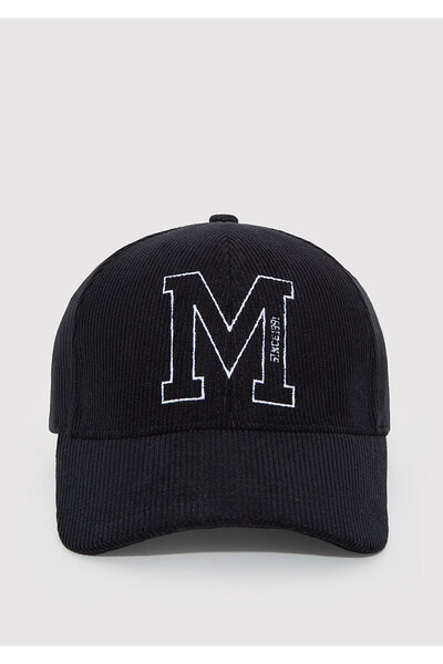Mavi M Logo Baskılı Siyah Kadife Şapka 0911526-900