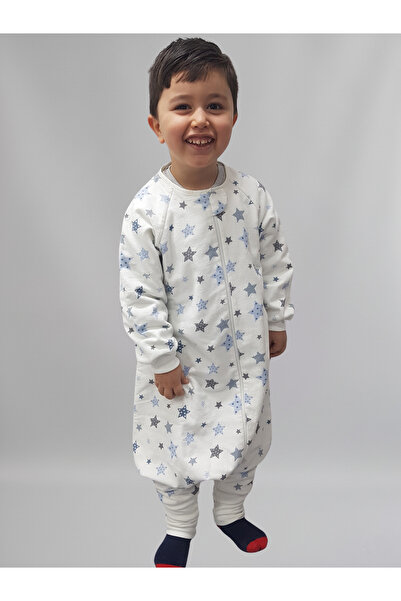 RUKİYE YAVUZ Pamuk Pazen Long Sleeve Winter Baby Sleeping Bag 100% Cotton Special Design 20-24 °   Blue Star