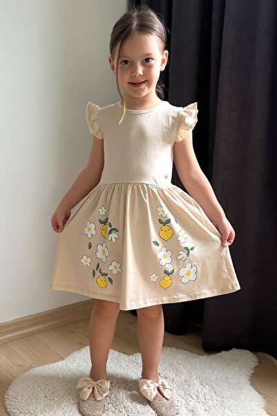 Breeze Rochie bej Liyakat pentru copii de 2-6 ani, design Lemon & Flowers