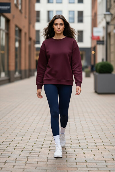 Amia&Co. Roșu Claret cu căptușeală din fleece basic supradimensionat Swea tricou