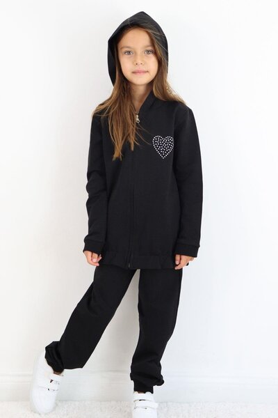 Breeze Κοριτσίστικο Σετ Φόρμα Πέτρα Κεντημένη Καρδιά 4-9 ετών, Μαύρο
