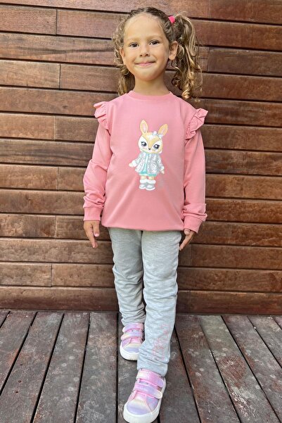 Breeze 3-8 Years Old Girl's Tracksuit Set - Cute Bunny Print, Dried Rose