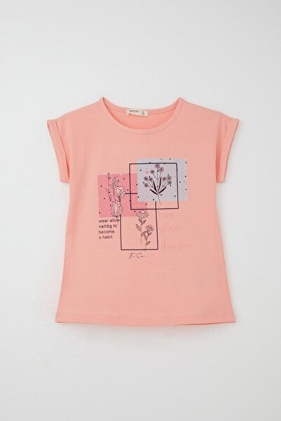 Breeze Σετ παντελόνι για κορίτσια με φλοράλ στάμπα με σκίσιμο 6-12 ετών, σολομός