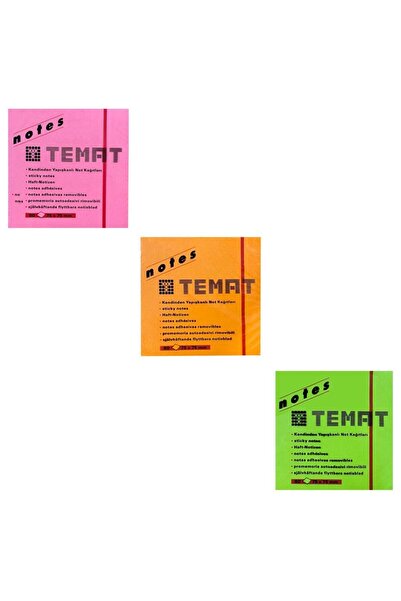 Temat 75 X 75 Mm Postit - Adhesive Paper Highlighter Orange - Pink - Green