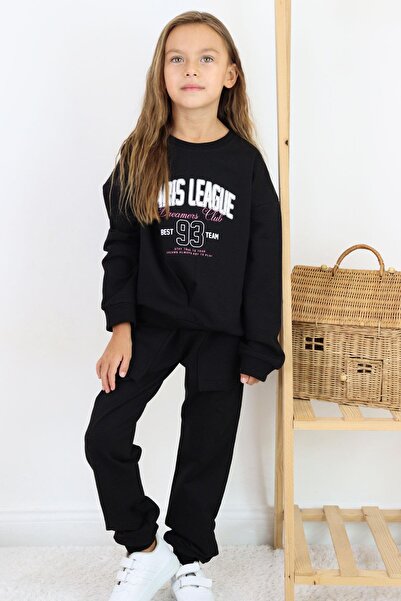 Breeze Σετ αθλητικές φόρμες για κορίτσια 5-10 ετών - Θέμα League, Μαύρο με βελονιές V