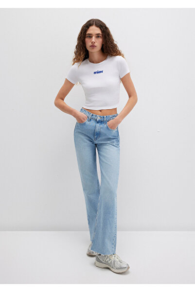 Mavi Weißes Crop-T-Shirt mit Miav-Print, kurz geschnitten 1612453 -620