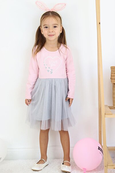Breeze Girl's Long Sleeve Dress Text Printed Heart 1.5-5 Years, Pink