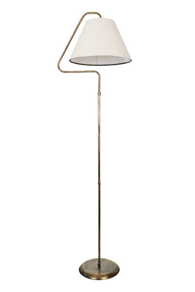 VENON Tek Ayaklı Lambader Lena Üçgen Siyah Sarı Patine Krem Kumaş Şapka Salon Köşe Lambası