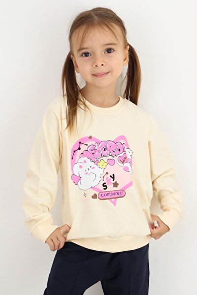 Breeze Swea pentru fete tricou cu imprimeu inimioare, 2-6 ani, crem