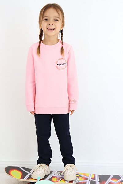 Breeze Σετ αθλητικής φόρμας για κορίτσια 1,5-5 ετών με κεντημένο λουλούδι σε ροζ χρώμα