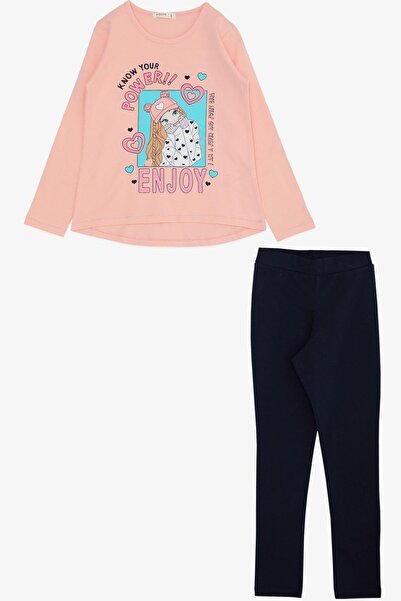 Breeze Girl's Tights Set Strong Sweet Girl Printed Age 5-10, Salmon