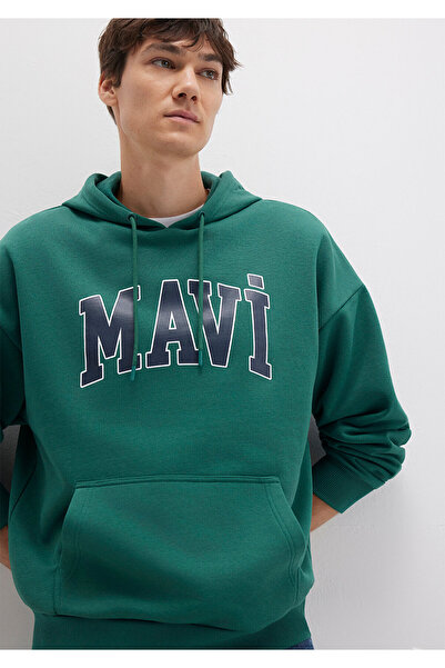 Mavi Logo Printed Hooded Green Sweatshirt 067149-71874