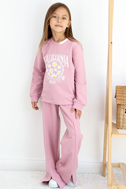 Breeze Σετ αθλητικών κοριτσιών 5-10 ετών - Floral print, φαρδιά πόδια και σκισίματα Dusty Rose