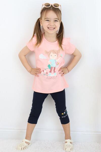 Breeze 1-4 Years Girl's Capri Tights Set - Printed Salmon