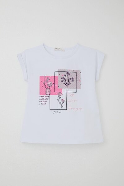 Breeze Κοστούμι παντελόνι για κορίτσια με στάμπα λουλουδιών με σκίσιμο 6-12 ετών, λευκό