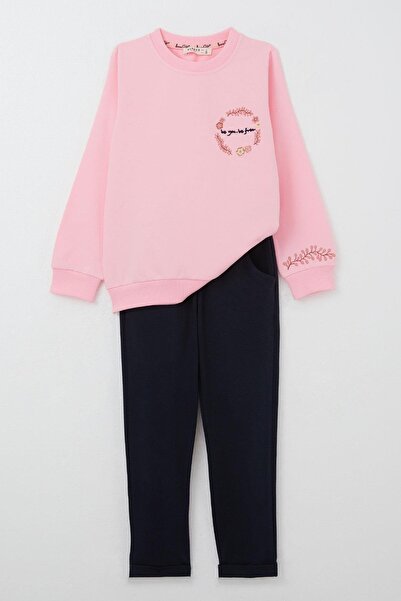 Breeze Σετ αθλητικής φόρμας για κορίτσια 1,5-5 ετών με κεντημένο λουλούδι σε ροζ χρώμα