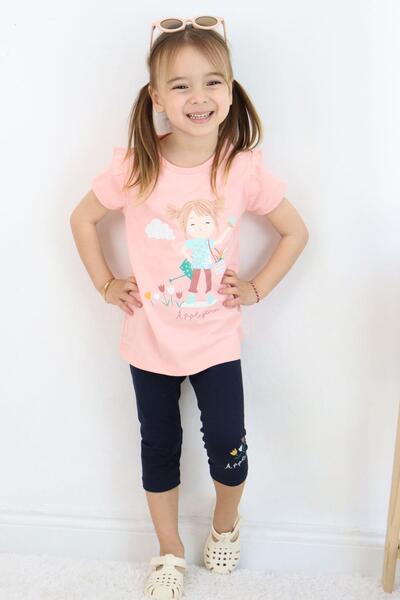 Breeze 1-4 Years Girl's Capri Tights Set - Printed Salmon