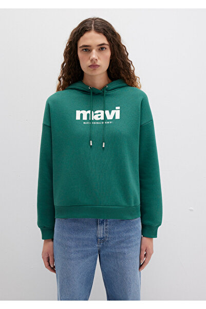 Mavi Logo Printed Hooded Green Sweatshirt 168334-71874