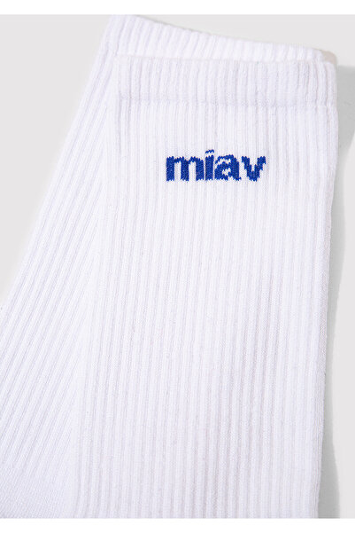 Mavi Miav Baskılı Beyaz Soket Çorap 0911440-620