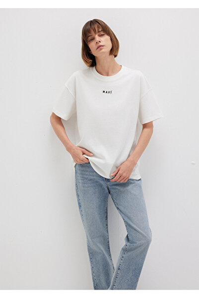Mavi Logo Printed White T-Shirt Loose Fit / Loose Relaxed Fit 1612518 -70057