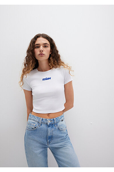 Mavi Weißes Crop-T-Shirt mit Miav-Print, kurz geschnitten 1612453 -620