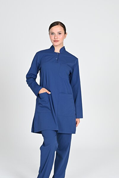 HEMİ طقم ملابس طبية من القطن باللون النيلي مقاس L قماش قابل للتمدد للممرضات و...