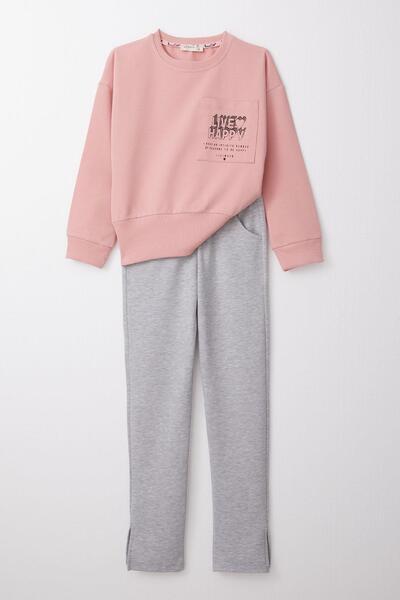 Breeze Motivation Themed Girl's Tights Set - Slit Leg, Dried Rose, Age 5-10