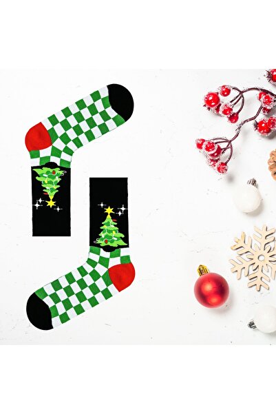 CARNAVAL SOCKS Ciorapi de Crăciun în carouri cu model de pin de Crăciun