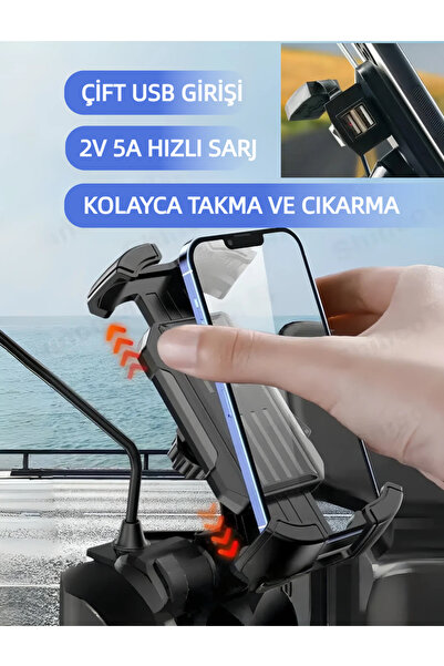 Titreşim Engelleyici Şarj Edebilir Motorsiklet Telefon Tutucu Bisiklet Scooter Uyumlu(12V-80V )