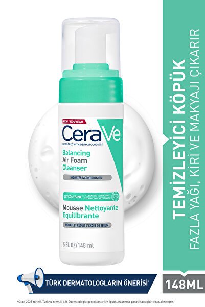CeraVe Karma ve Hassas Ciltler için Balancing Air Foam Yüz Temizleyici Köpük 148 ml