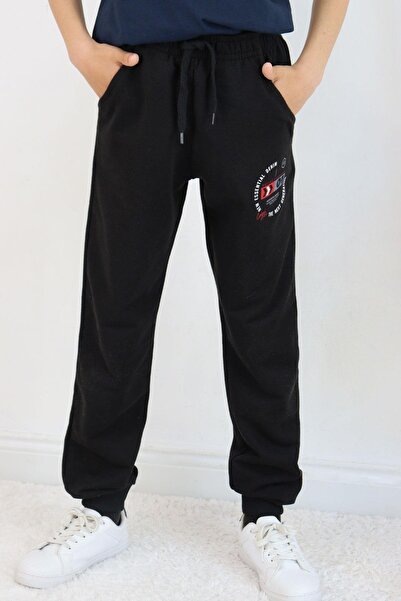 Breeze Boy's Sweatpants with Lacing Accessories and Text Printed, 11-14 Years, Black