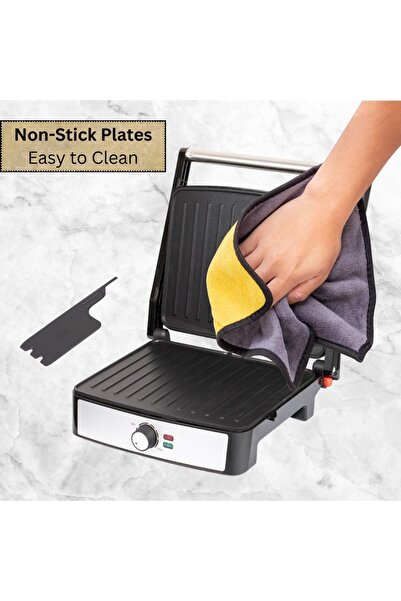 raf 2200W Electric Steak & Grill Machine, Non-Stick Plates, Adjustable Temp, Easy Clean