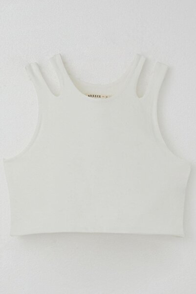 Breeze 9-16 Years Old Girl's Crop T-Shirt - Double Strap and Shoulder Detail, Ecru