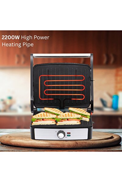 raf 2200W Electric Steak & Grill Machine, Non-Stick Plates, Adjustable Temp, Easy Clean