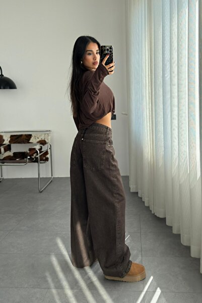 SHILSEE BEUTİQUE Dámské volné hnědé vintage džíny