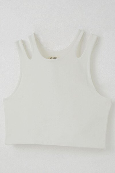 Breeze 9-16 Years Old Girl's Crop T-Shirt - Double Strap and Shoulder Detail, Ecru