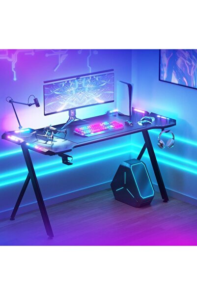 DOWINX Gaming Desk, 48" Ergonomic Computer Table with RGB LED Lights - Black