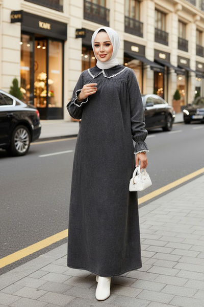 Neva Style Rochie Hijab cu guler pentru bebeluși antracit - 19123ANT