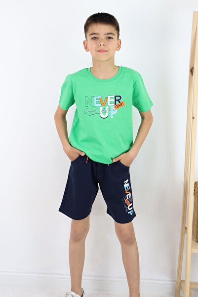 Breeze 8-14 Years Boy's Shorts Set - Green Printed Pocket