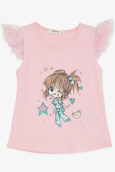 Breeze Girl's T-Shirt Crazy Girl Printed Sleeves with Embroidery Lacing, 1.5-5 Years, Pink