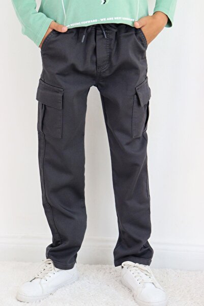 Breeze Erkek Çocuk Pantolon Kargo Cepli Beli Lastikli 6-10 Yaş, Füme