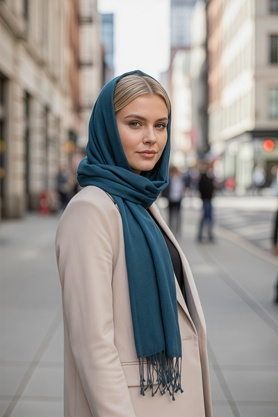 Dosimira Oil Colored Fringed Cotton Large Shawl