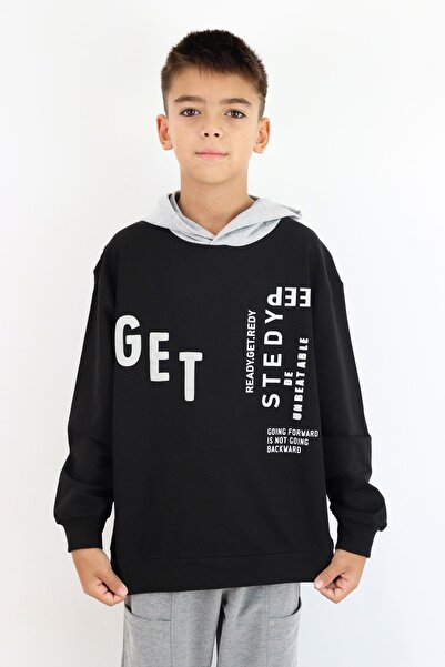 Breeze Дівчата та хлопчики Світшот для хлопчиків з капюшоном та принтом 8-14 років, чорний