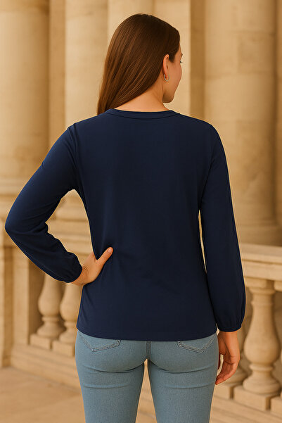 MEGHAN L.A Soft Stretchy Fabric Blouse with Lace Detail on the Front