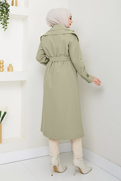 InStyle Πράσινη καμπαρντίνα μέντας με λεπτομέρεια επωμίδα στους ώμους