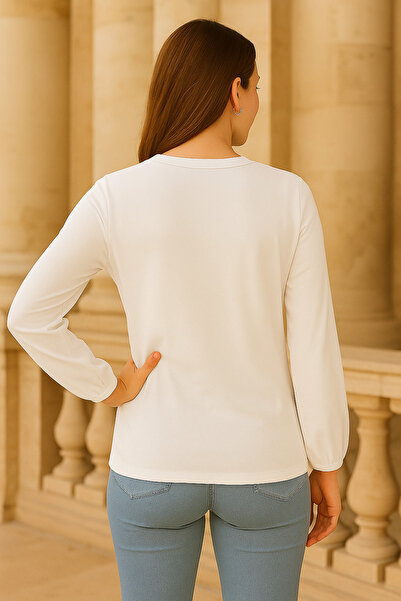 MEGHAN L.A Soft Stretchy Fabric Blouse with Lace Detail on the Front
